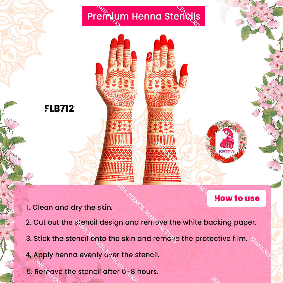 FLBS 788 Graceful Palm Flower Pattern double hand Henna Stencil